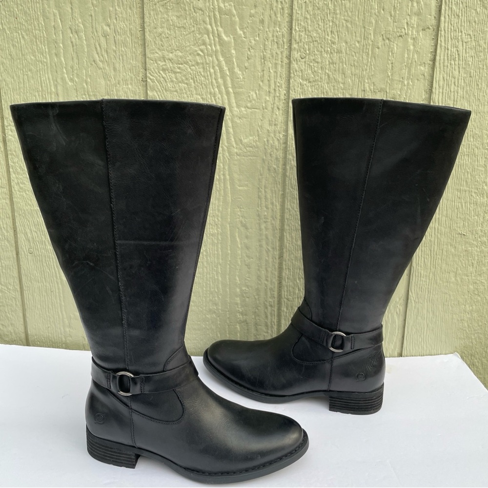 BORN Women's Saddler Leather Black‎ Boots Size 8M US New Casual Party zip